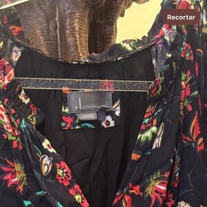 Anthropologie Floral Midi Dress in Black with Red and Green